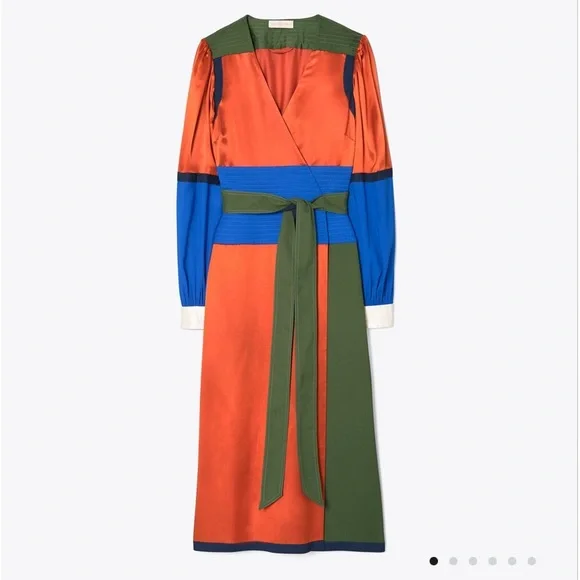 tory burch silk wrap dress Tory Burch Women's Jacquard Wrap Dress in Ballpoint Ink Nothing Ditsy, size 4